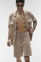 Sports Club Sweater Knit Short Sleeve Button Up - Gravel