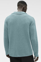 Textured Knit Long Sleeve Polo - Desert Sage