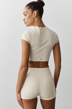 Alosoft Crop Finesse Short Sleeve - Oatmeal Heather