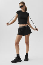 Ribbed Modal Cap Sleeve Top - Black