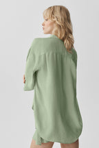 Semi-Sheer Golden Hour Button Down Long Sleeve - Dune Grass