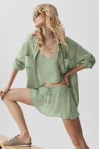 Semi-Sheer Golden Hour Button Down Long Sleeve - Dune Grass