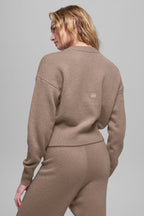 Wool Cashmere Cropped New Class Crewneck Sweater - Chai Latte