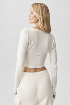 Sweater Knit Crossover Long Sleeve - Ivory
