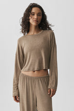 Semi-Sheer Oasis Boxy Long Sleeve - Java Brown Heather