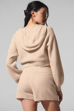Cashmere Plush Waffle Full Zip Hoodie - Macadamia Blush