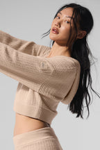Cashmere Plush Waffle Full Zip Hoodie - Macadamia Blush