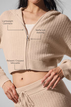Cashmere Plush Waffle Full Zip Hoodie - Macadamia Blush