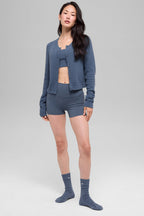 Snuggle Up Sweater Cropped Cardigan - Bluestone