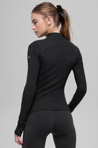 Ribbed Mesmerize Mock Neck Long Sleeve - Black