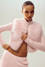 Faux Fur Cashmere Northstar Full Zip - Frosted Pink