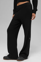 Cashmere High-Waist Plush Waffle Pant - Black