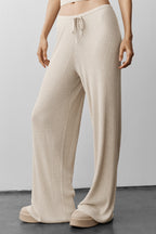 Sweater Knit Mid-Rise Unwind Wide Leg Pant - Oatmeal Heather
