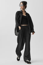 Semi-Sheer Golden Hour High-Waist Straight Leg Pant - Black