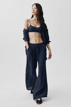 Semi-Sheer Golden Hour High-Waist Straight Leg Pant - Navy