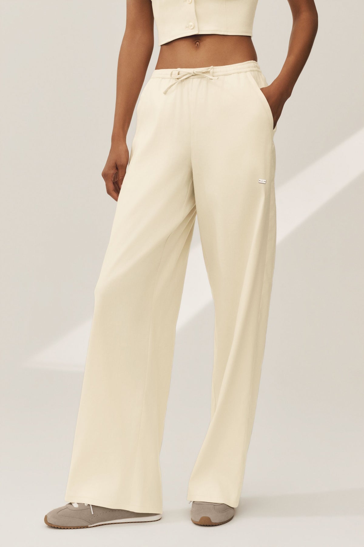 Linen Blend Riviera Wide Leg Pant - Sandy Beige