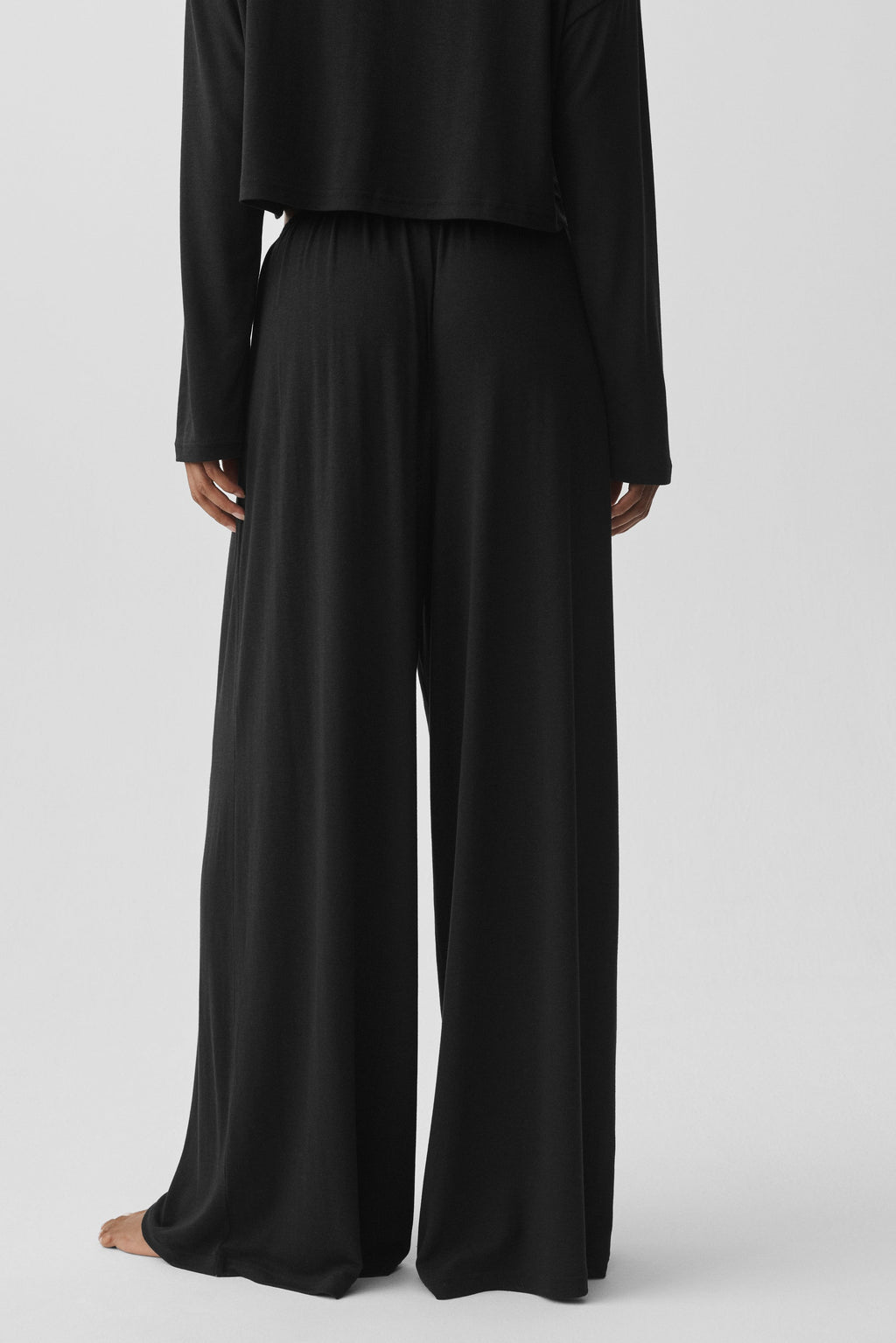 Semi Sheer High-Waist Oasis Wide Leg Pant (Regular) - Black