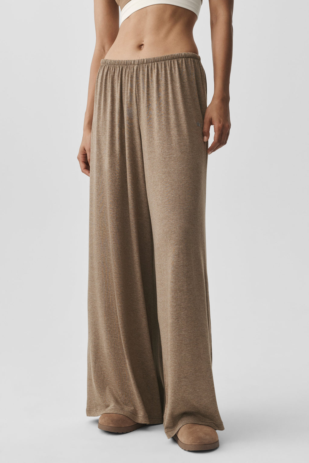 Semi Sheer High-Waist Oasis Wide Leg Pant (Long) - Java Brown Heather