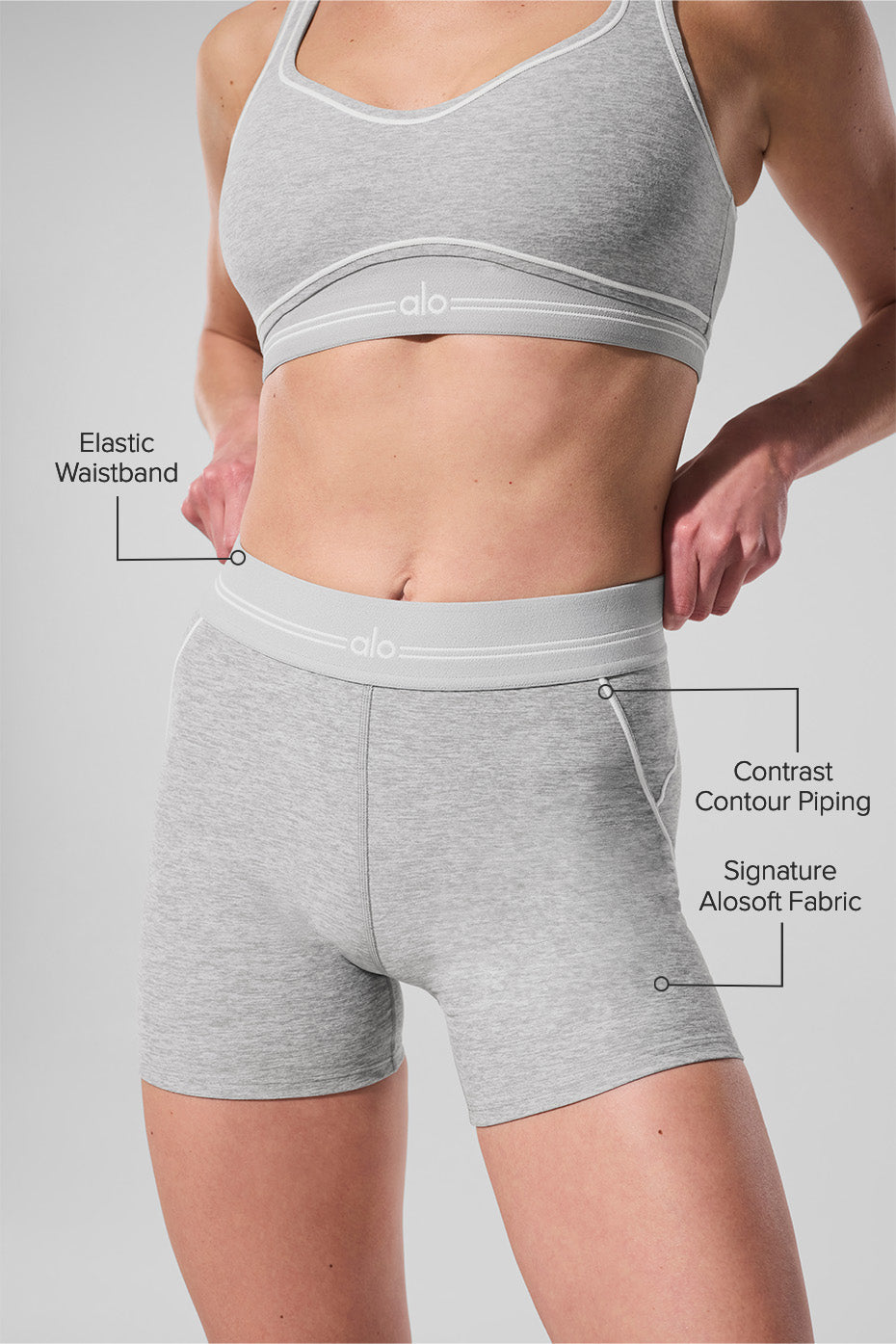 4 Alosoft High-Waist Heart Throb Short - Athletic Heather Grey/White