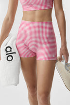 3 Airlift Gingham High-Waist Sleek Short - Paradise Pink Gingham