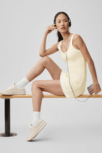 Tennis Club Sweater Knit Dress - Oatmeal/White