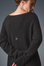 Cashmere Plush Waffle Dress - Dark Heather Grey